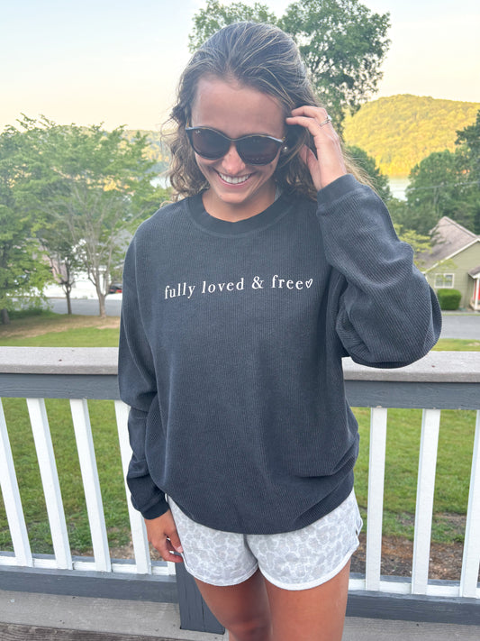 Black Fully Loved and Free Corded Crew