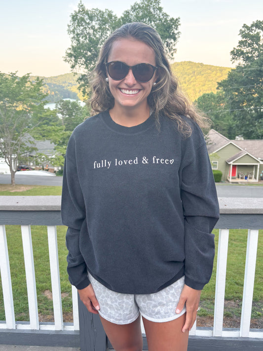 Black Fully Loved and Free Corded Crew