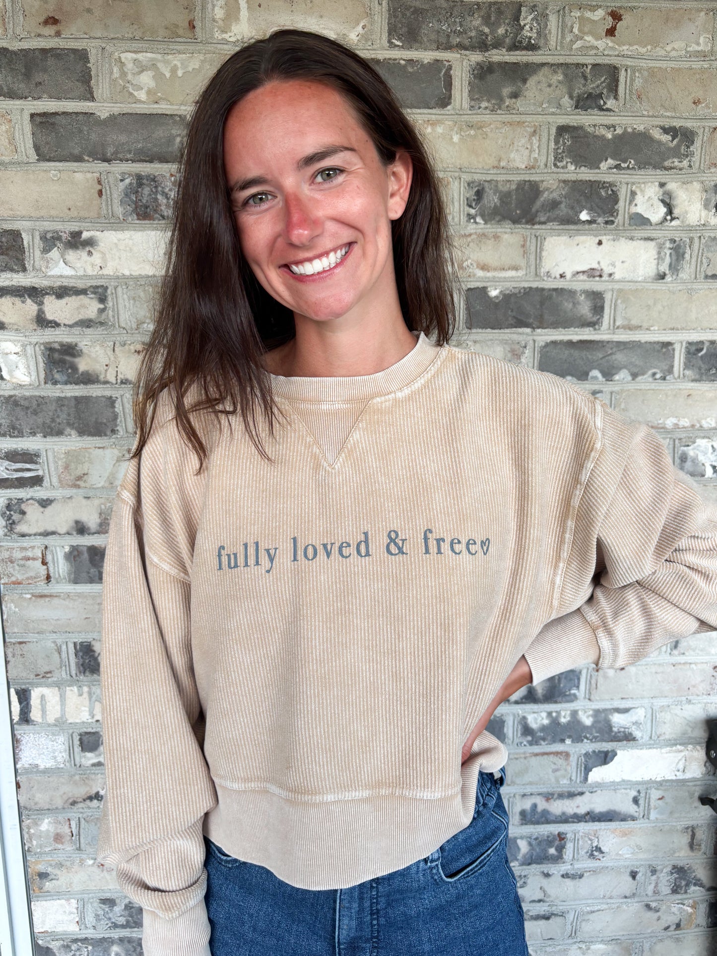Fully Loved and Free Tan Boxy Crew