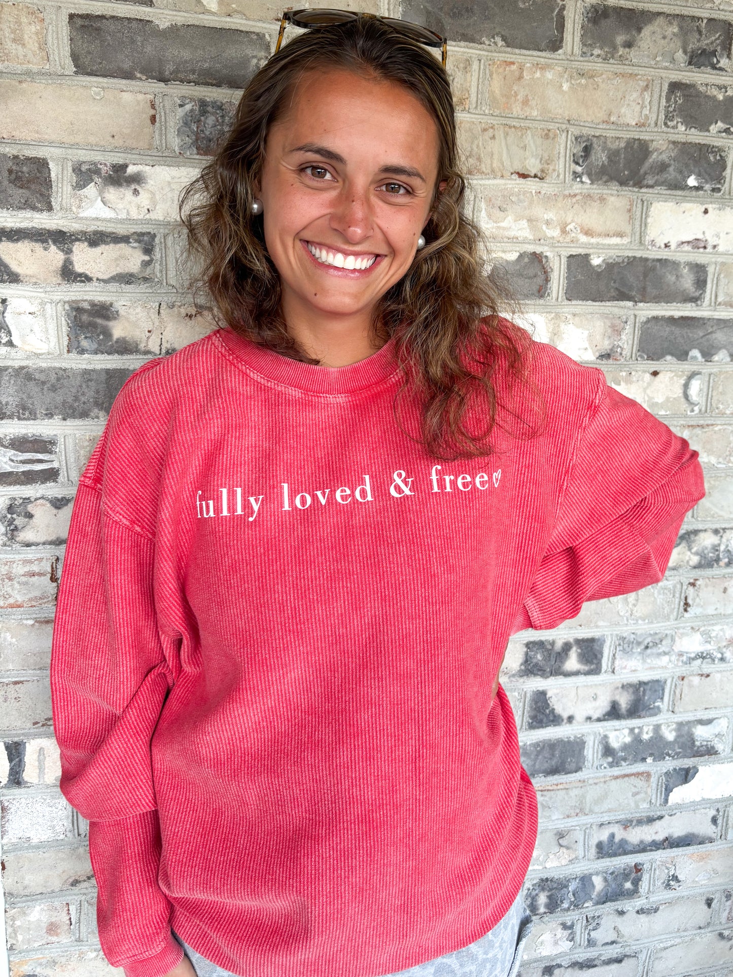Fully Loved and Free Red Corded Crew