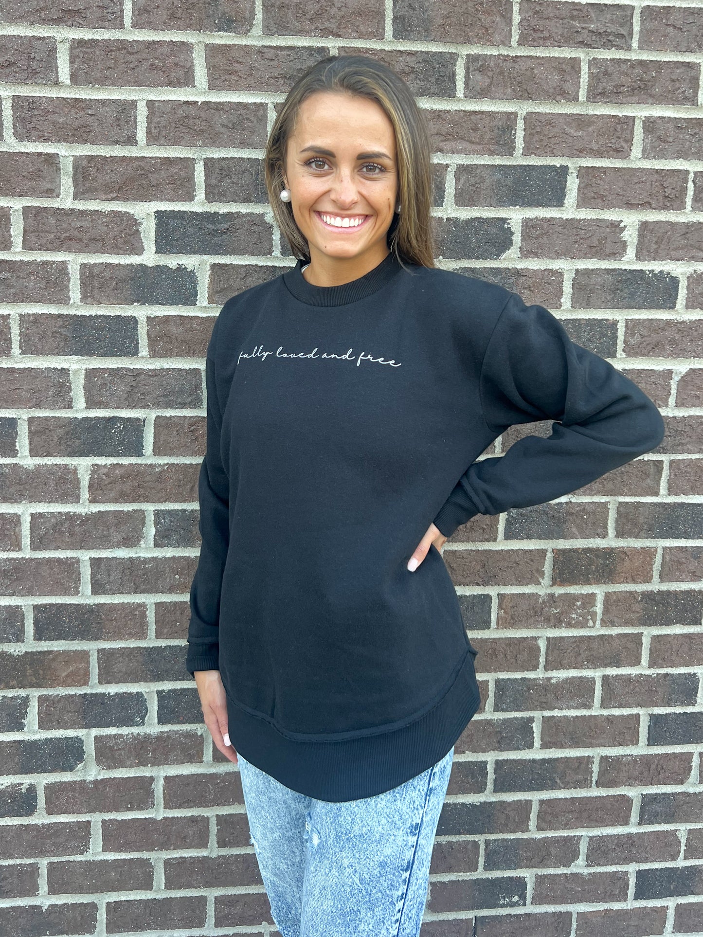 Fully Loved and Free Black Script Crew