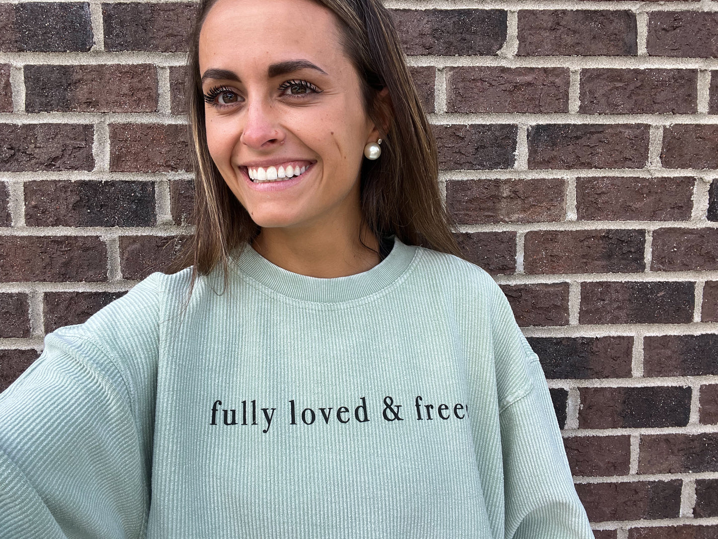 Fully Loved and Free Sage Corded Crew
