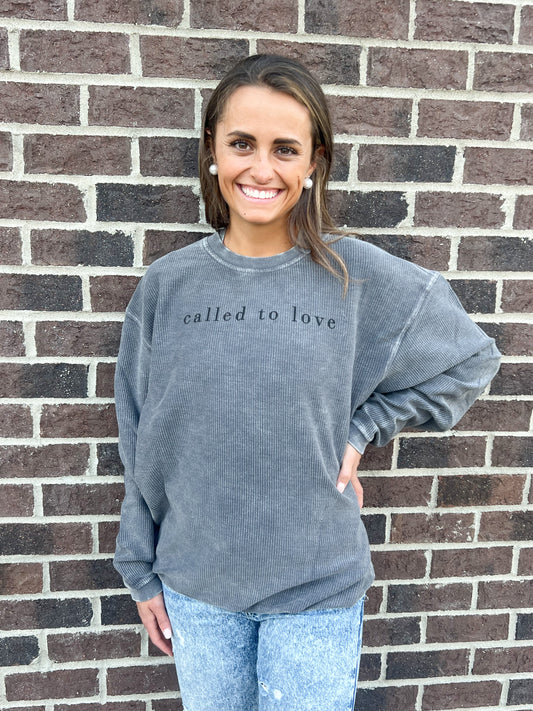 Called to Love grey corded crew