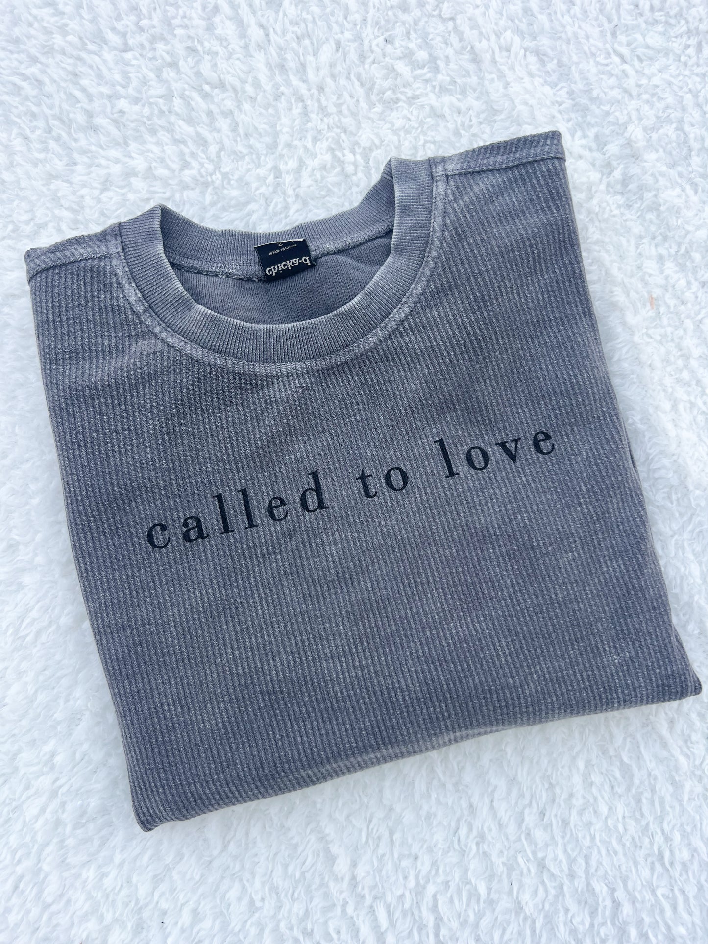 Called to Love grey corded crew