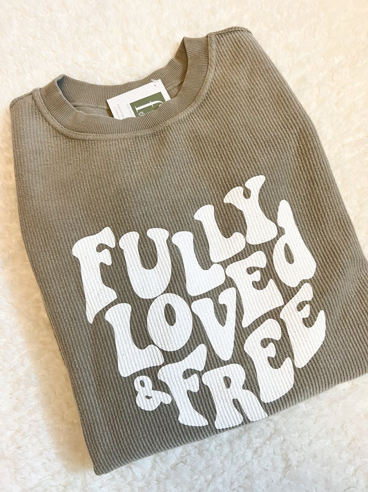 Fully Loved and Free Camel Corded Crew