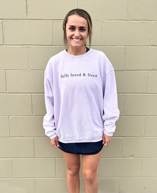 Fully Loved and Free Lilac Corded Crew