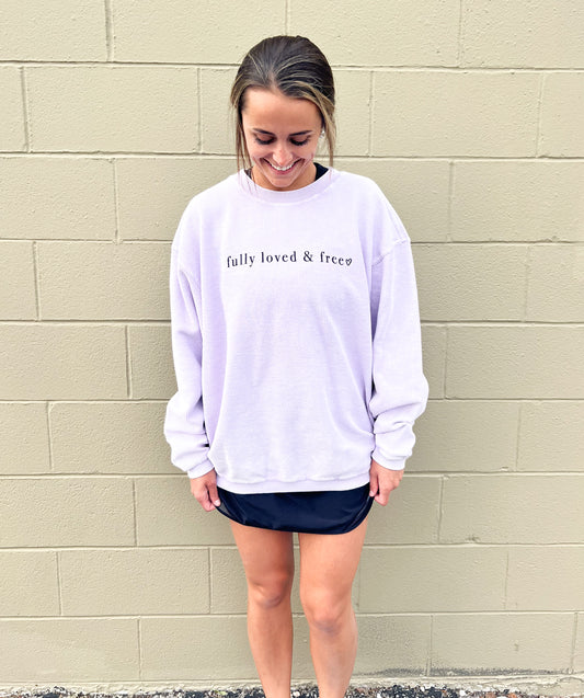 Fully Loved and Free Lilac Corded Crew