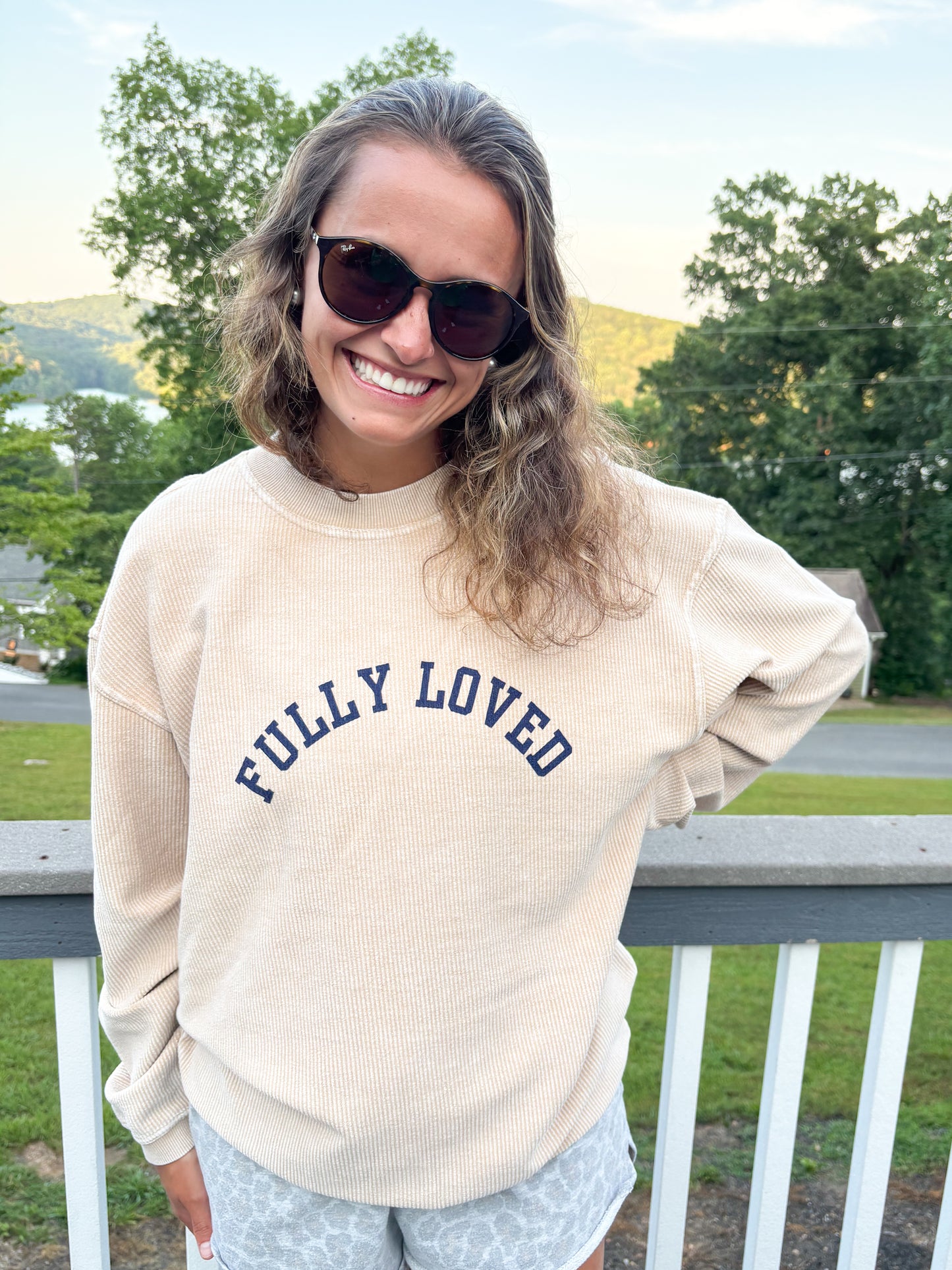 Fully Loved Tan Corded Crew