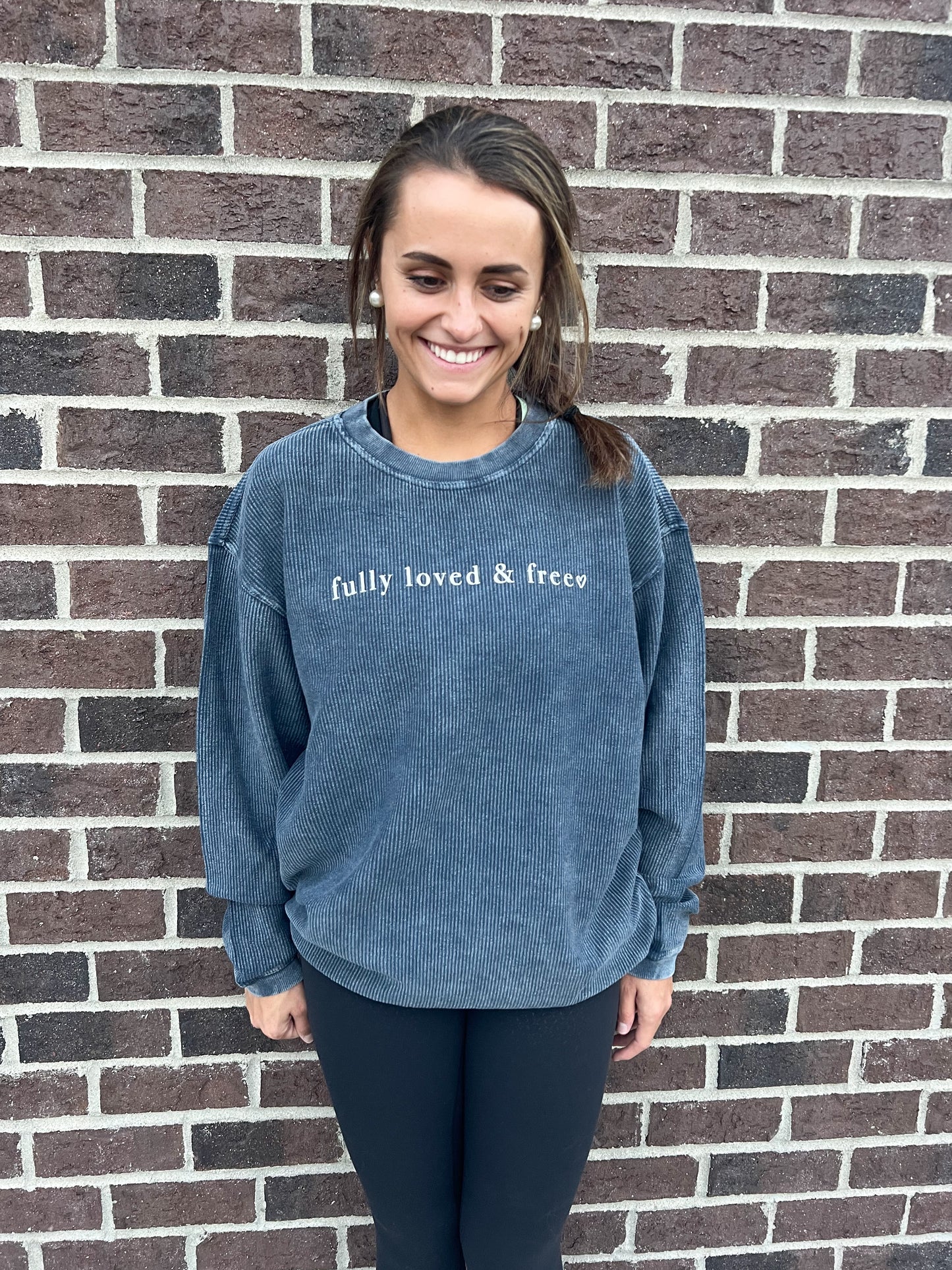 Fully Loved and Free Navy Corded Crew