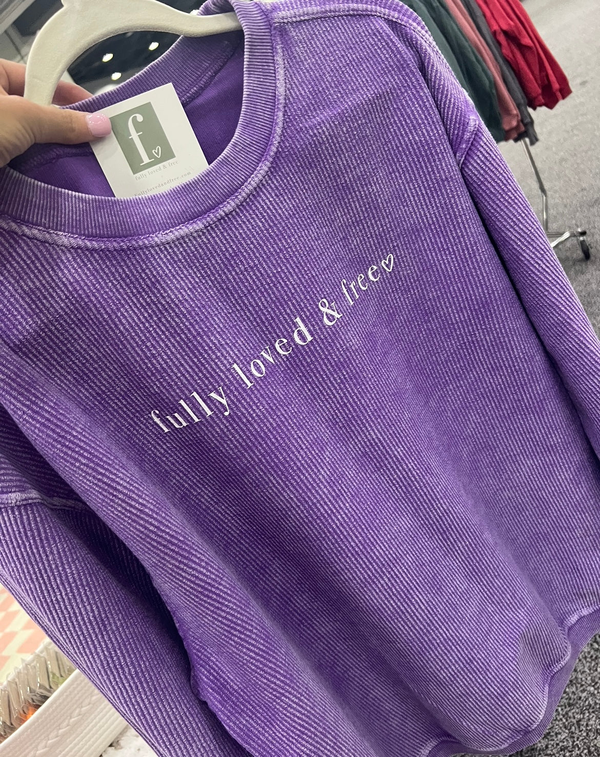 Fully Loved and Free Purple Corded Crew