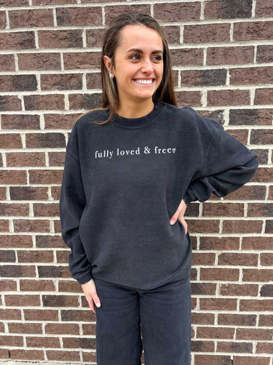 Black Fully Loved and Free Corded Crew