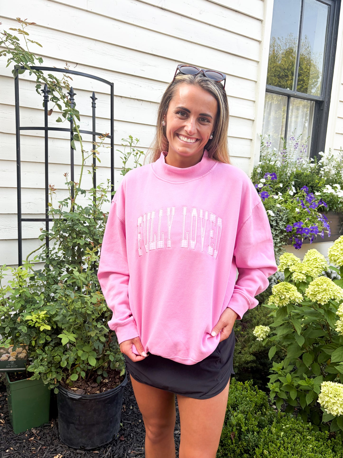 Fully Loved and Free Pink Embroidered Mockneck PREORDER