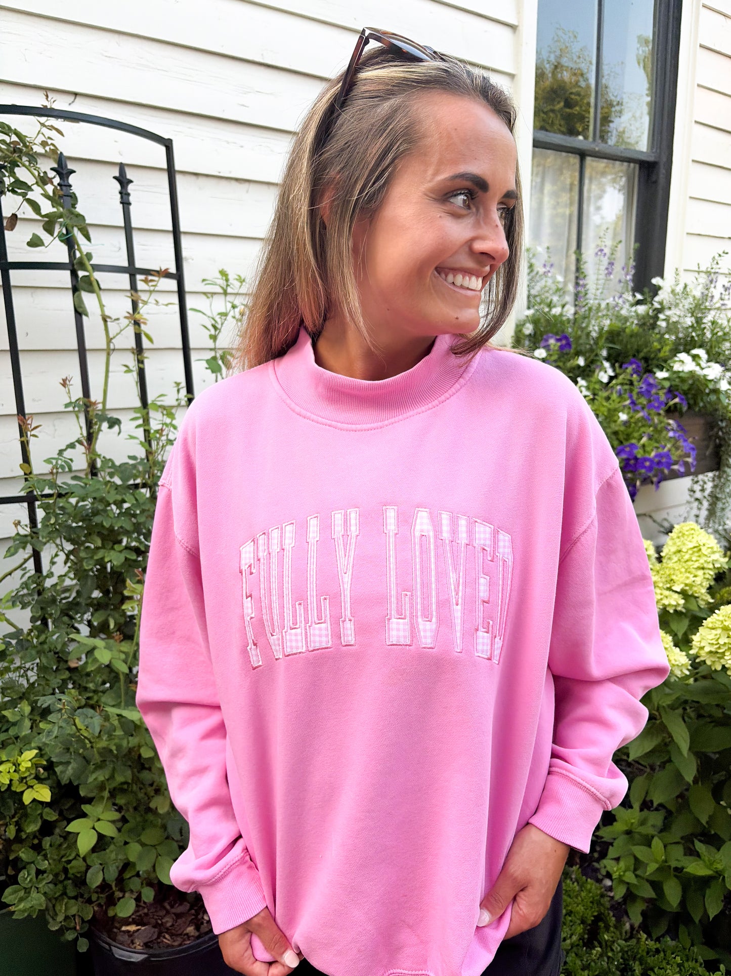 Fully Loved and Free Pink Embroidered Mockneck PREORDER