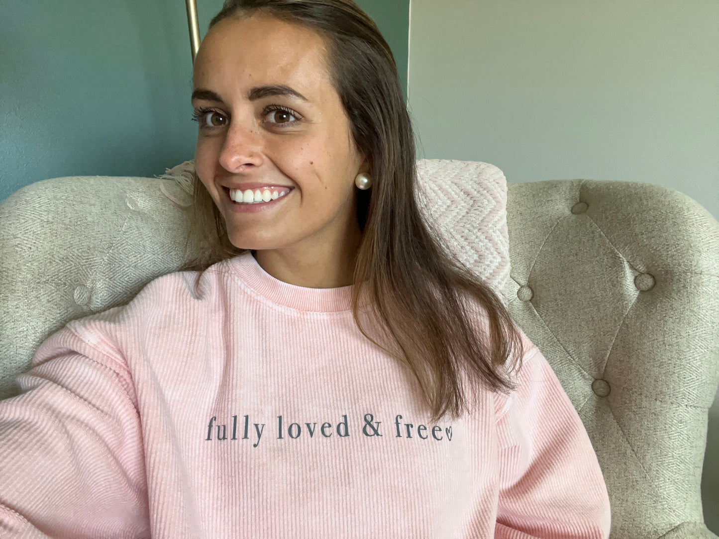 Fully Loved and Free Pink Corded Crew