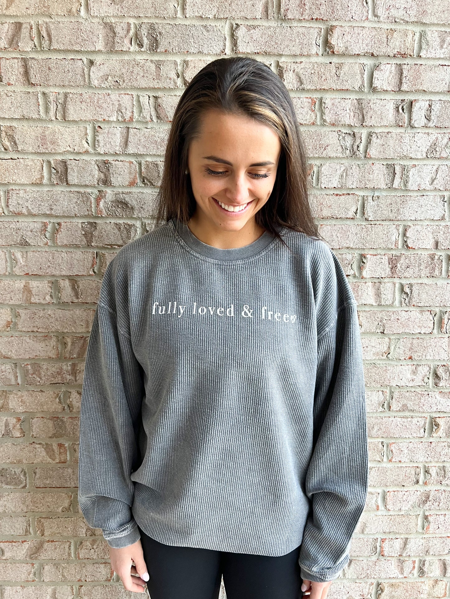 Fully Loved and Free Charcoal Corded Crew