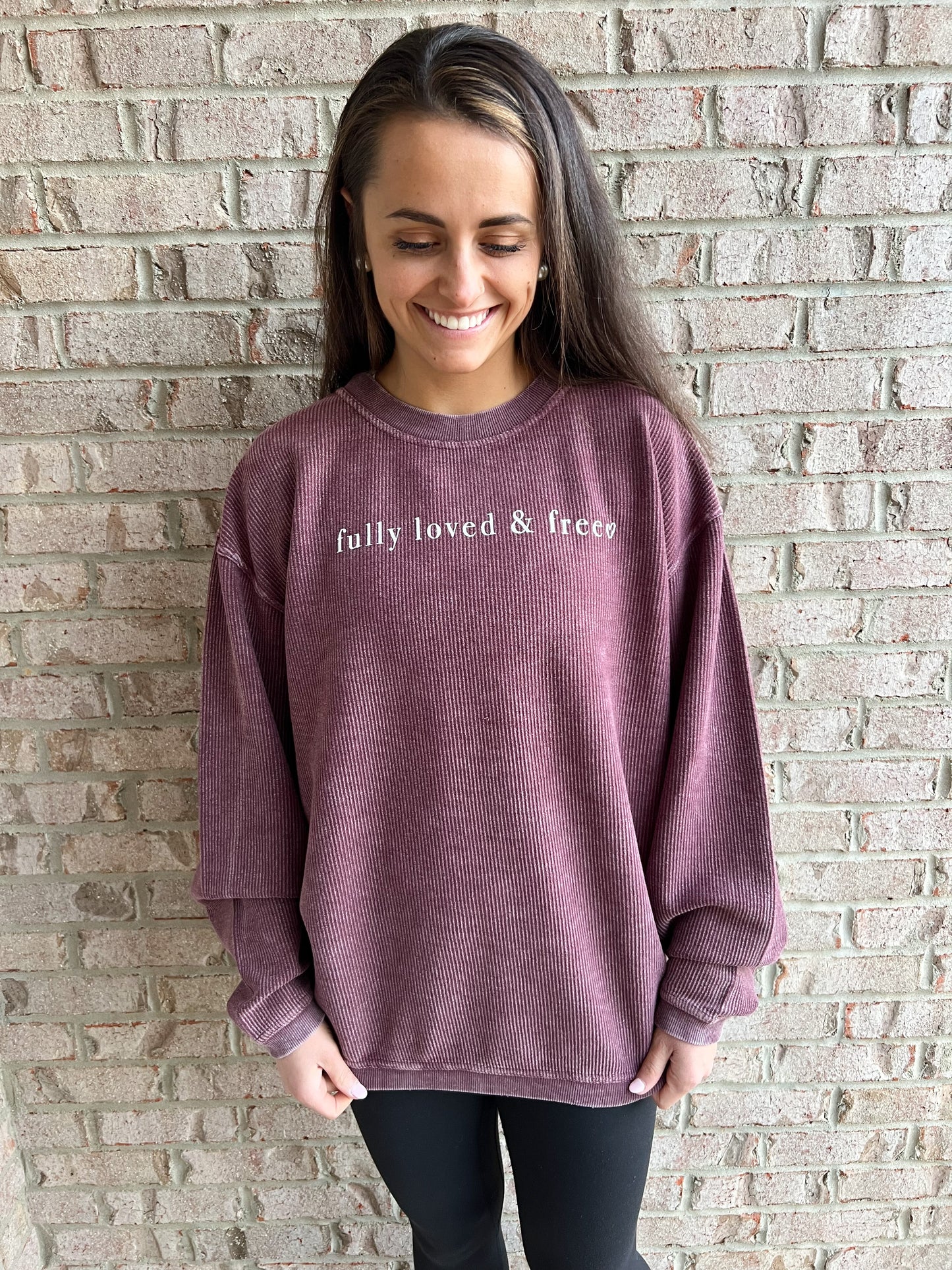 Fully Loved and Free Maroon Corded Crew